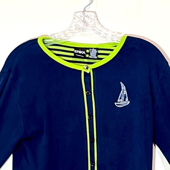 Blue & Green Nautical Button Up Sweater By Erika Collection. Size Large. - Picture 2 of 6